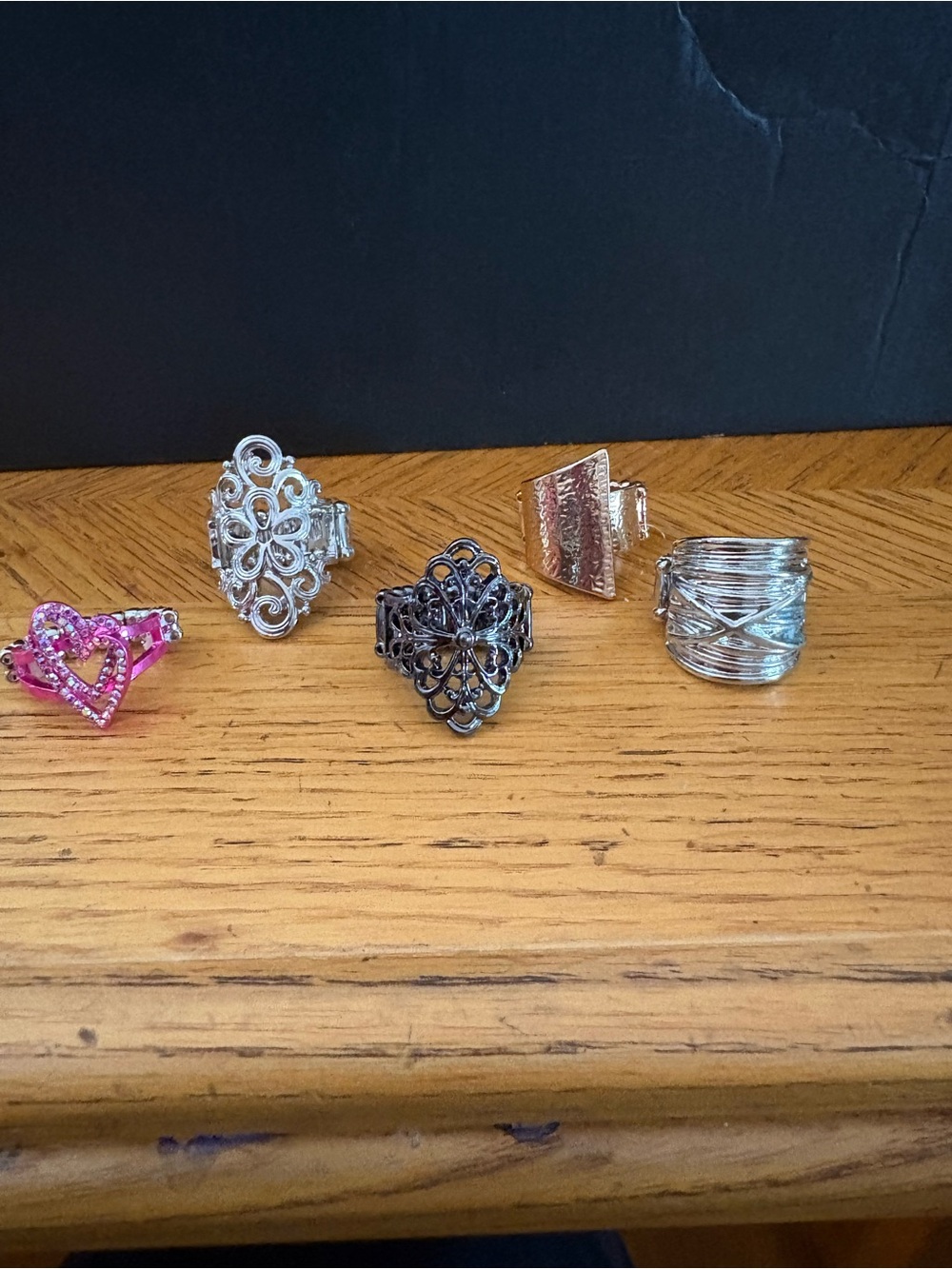 Accessorize Mixed Metal and Pink Accent Fashion Ring Set